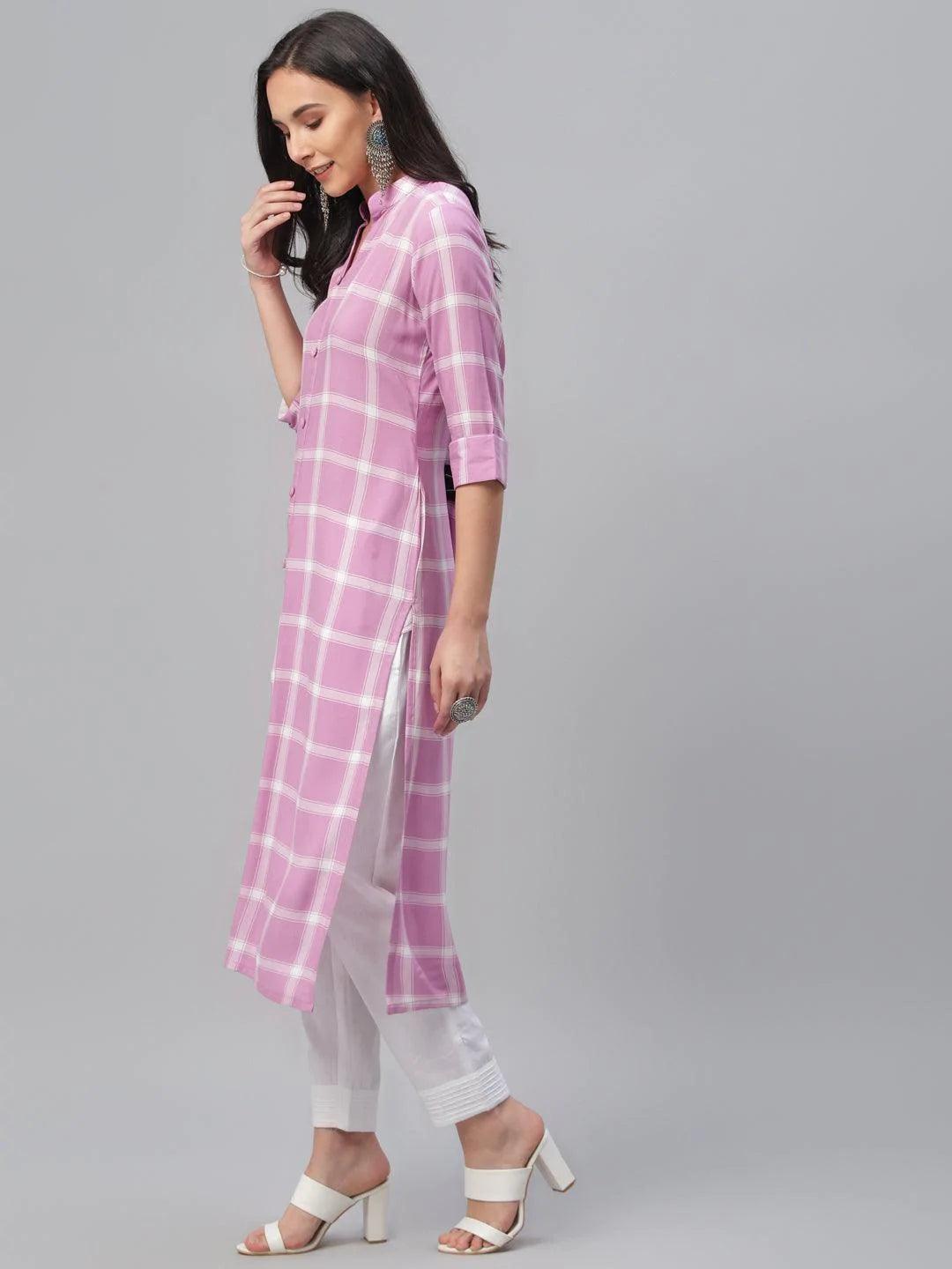 Pink Printed Rayon Kurta