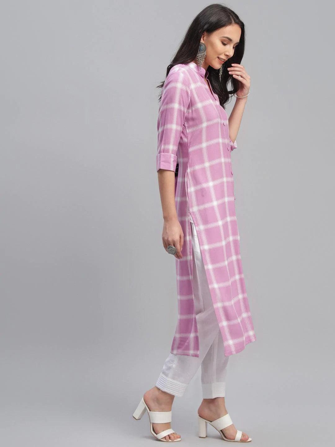 Pink Printed Rayon Kurta