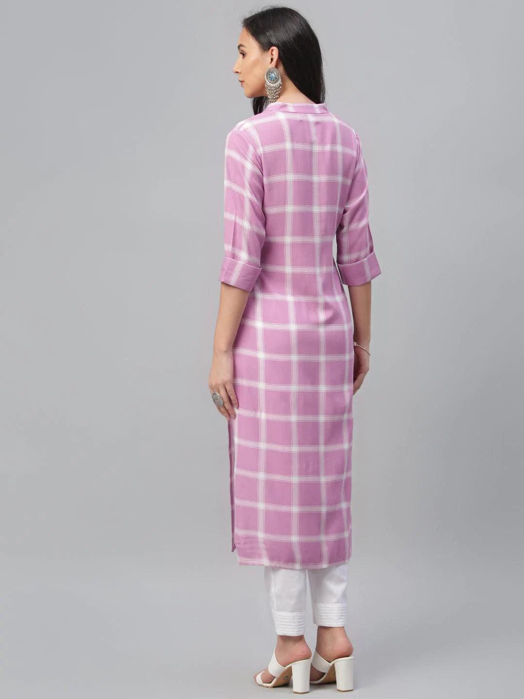 Pink Printed Rayon Kurta