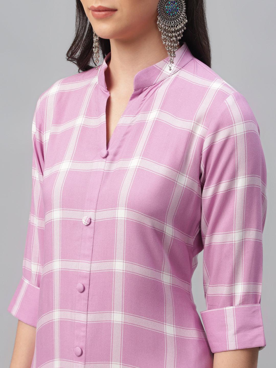 Pink Printed Rayon Kurta