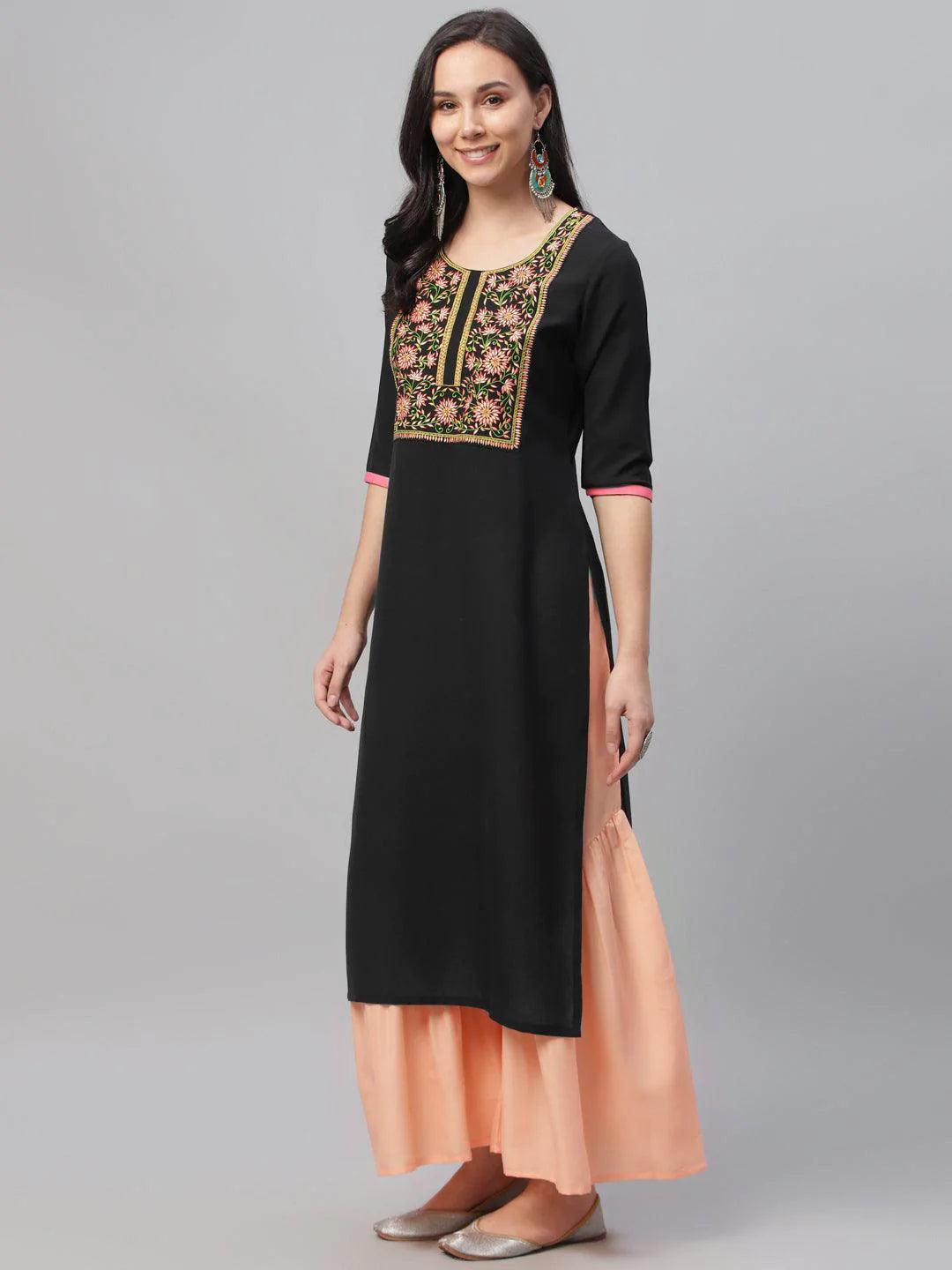 Black Embroidered Cotton Kurta