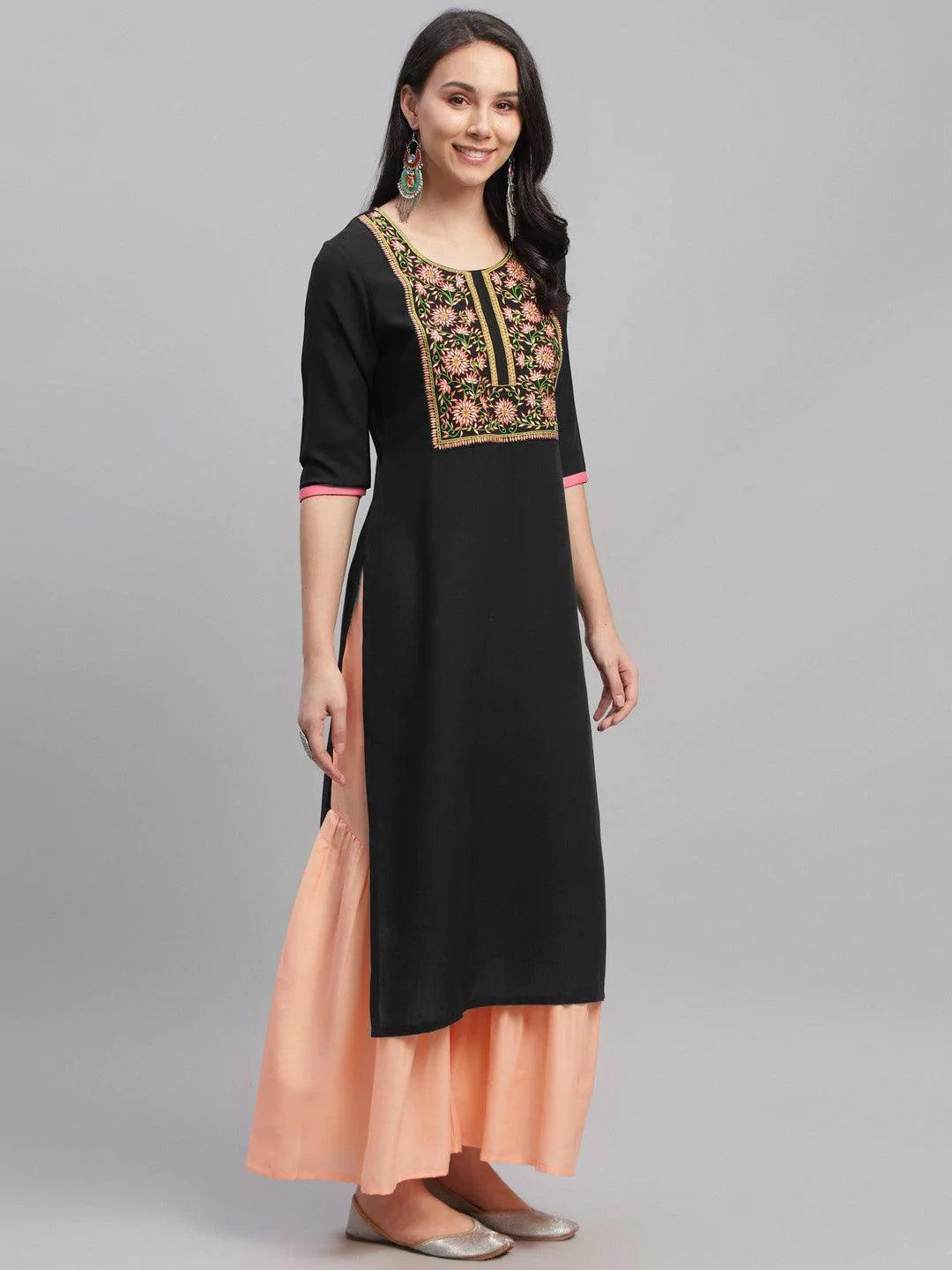 Black Embroidered Cotton Kurta