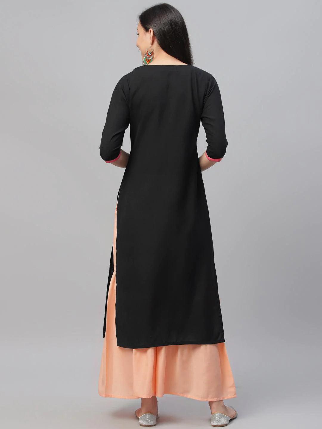 Black Embroidered Cotton Kurta