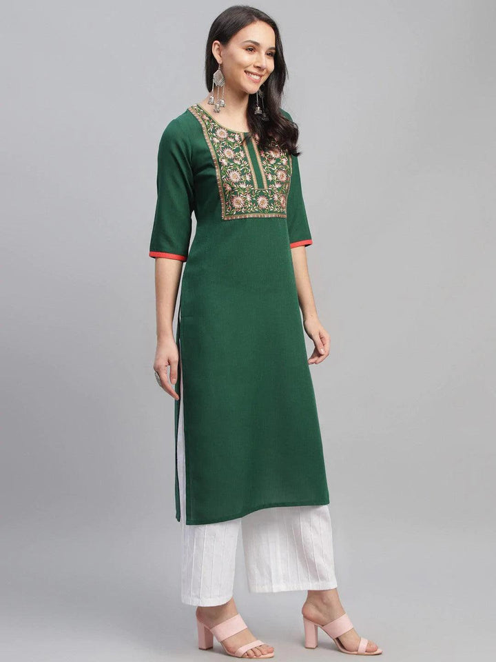 Green Embroidered Cotton Kurta - ShopLibas