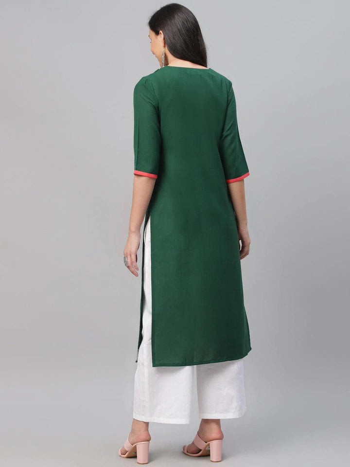 Green Embroidered Cotton Kurta - ShopLibas