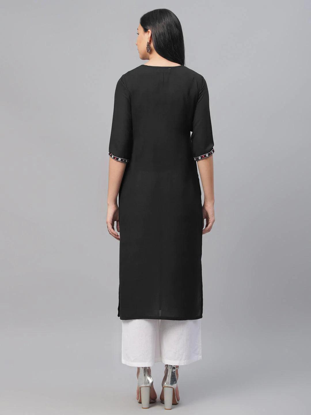 Black Embroidered Cotton Kurta