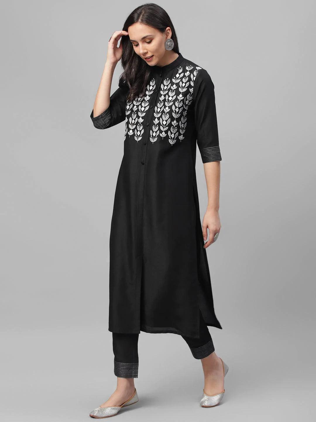 Black Embroidered Crepe Kurta