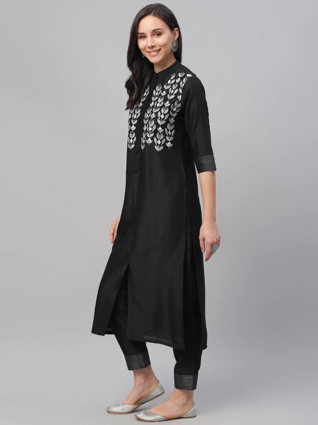 Black Embroidered Crepe Kurta