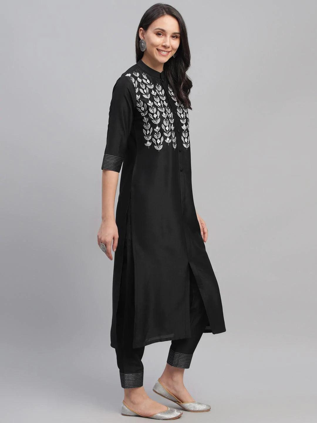 Black Embroidered Crepe Kurta