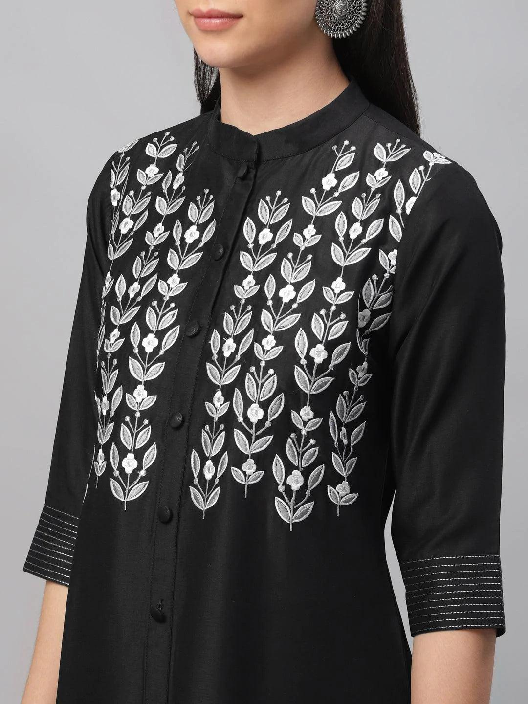 Black Embroidered Crepe Kurta