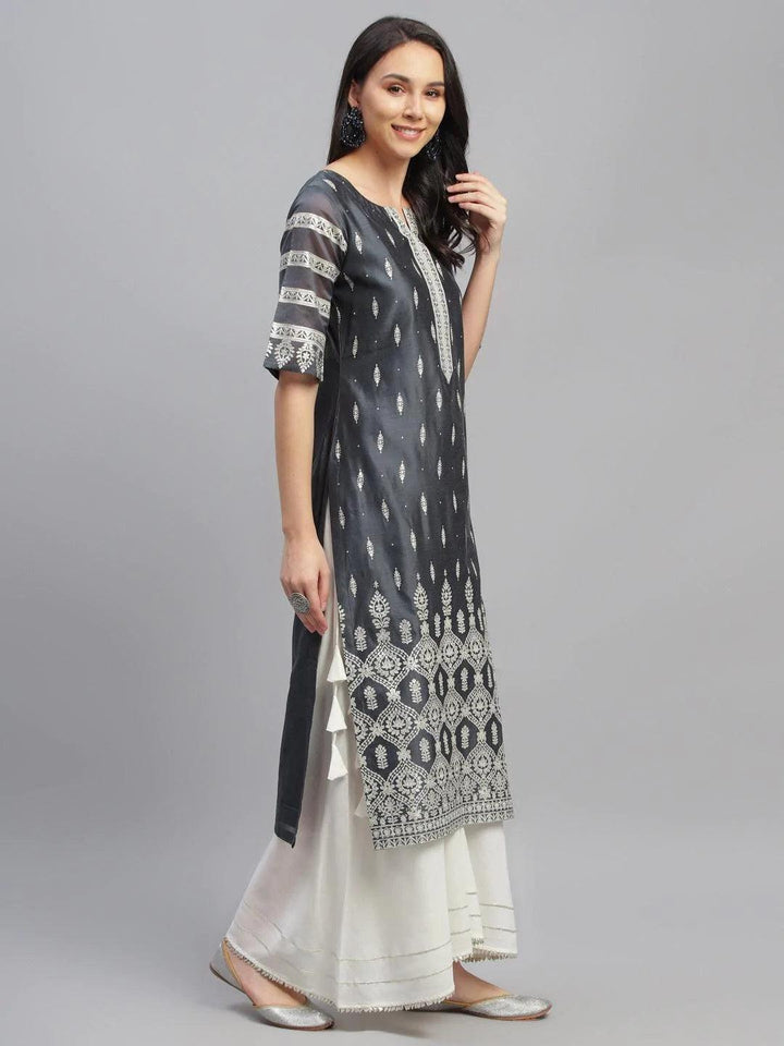 Grey Printed Shantoon Kurta - ShopLibas