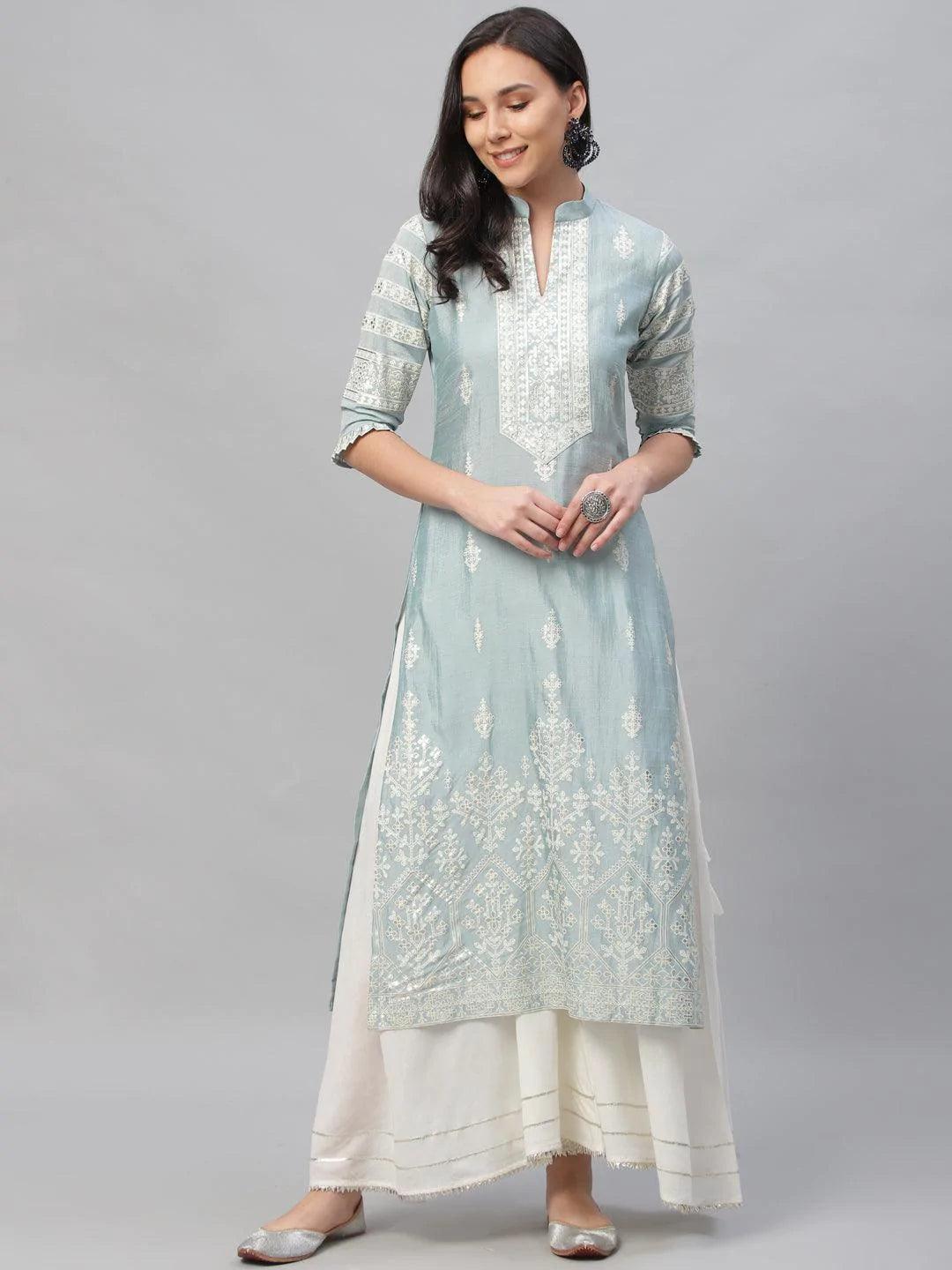 Blue Printed Shantoon Kurta - ShopLibas