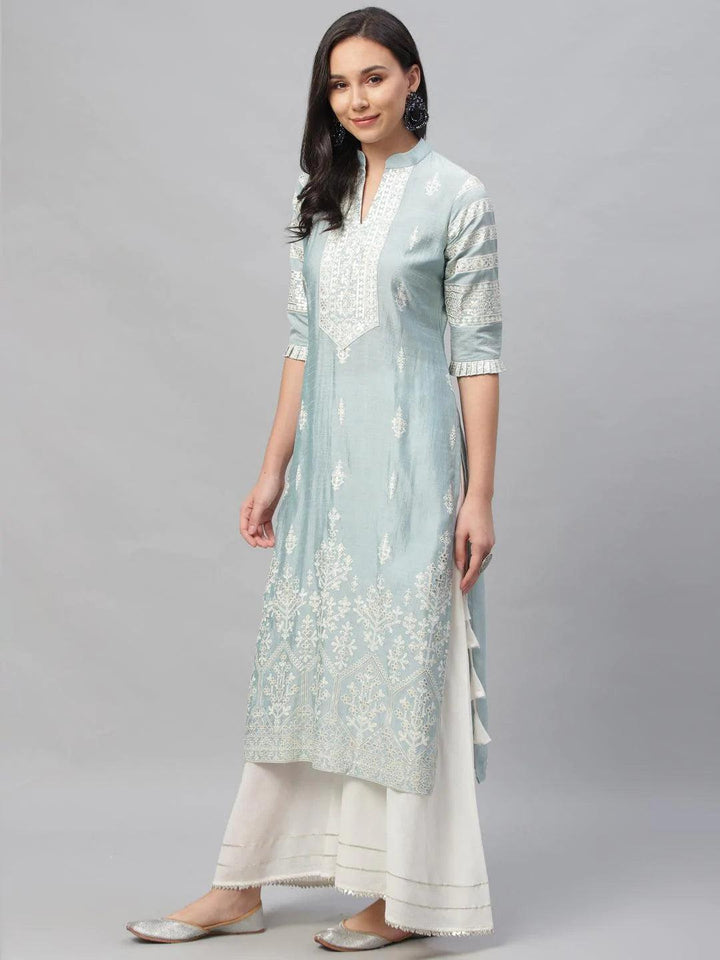 Blue Printed Shantoon Kurta - ShopLibas