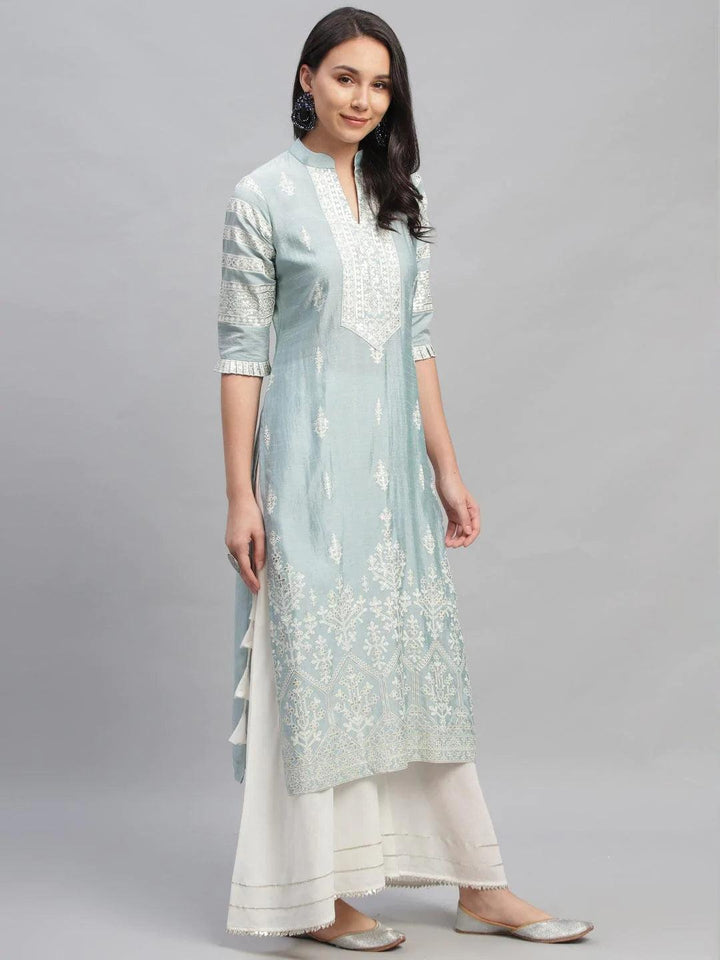 Blue Printed Shantoon Kurta - ShopLibas