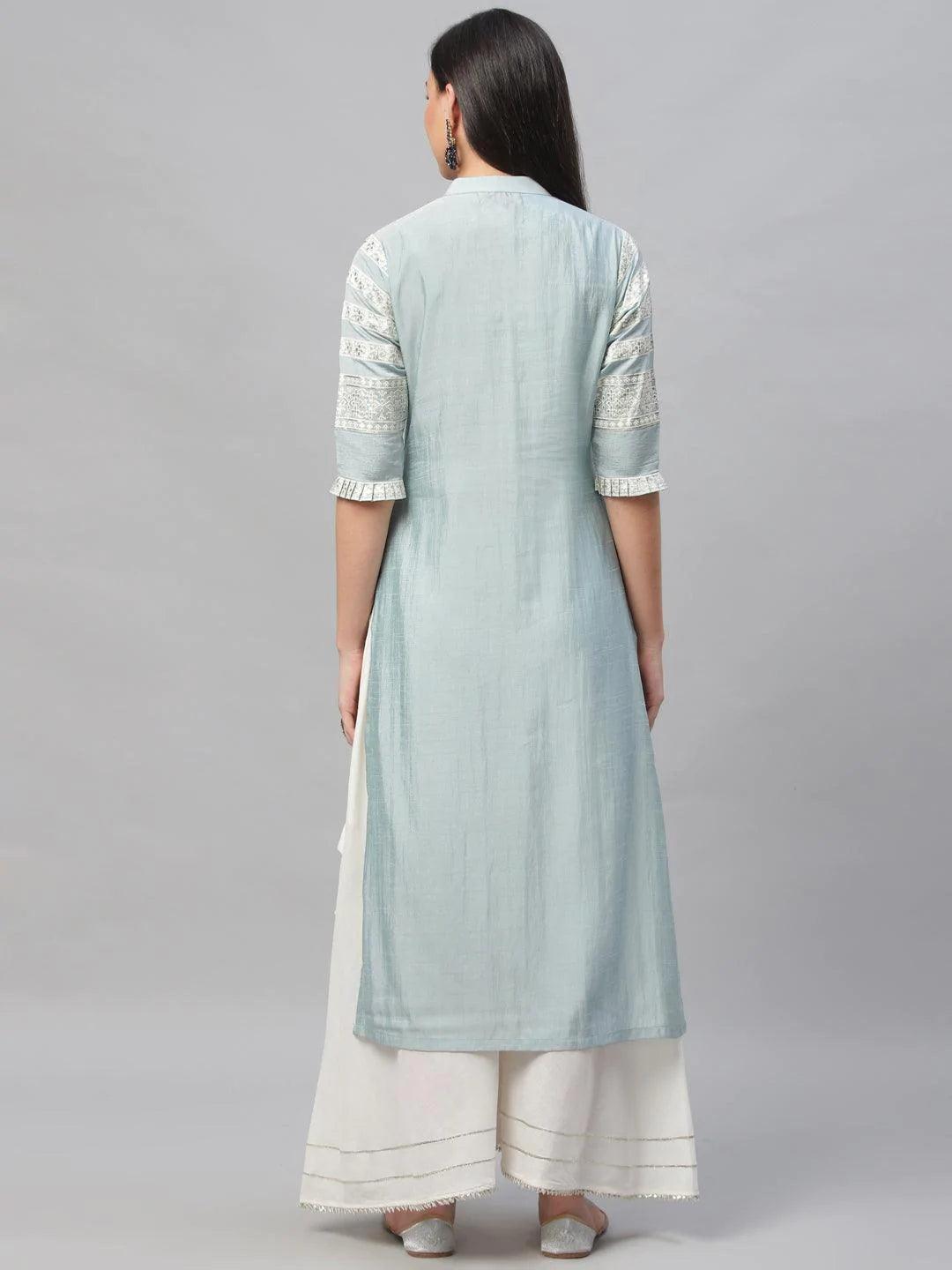 Blue Printed Shantoon Kurta - ShopLibas