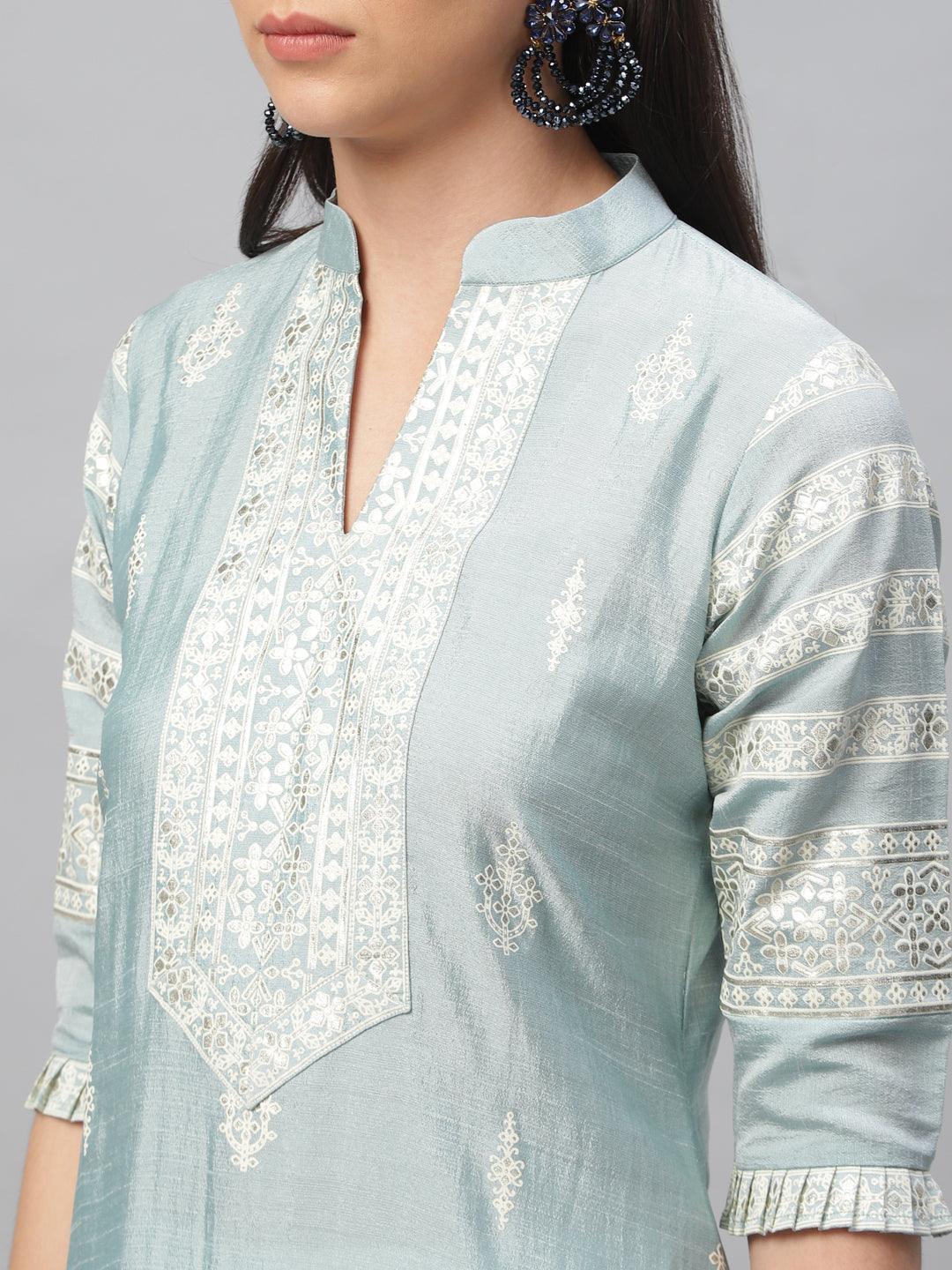 Blue Printed Shantoon Kurta - ShopLibas