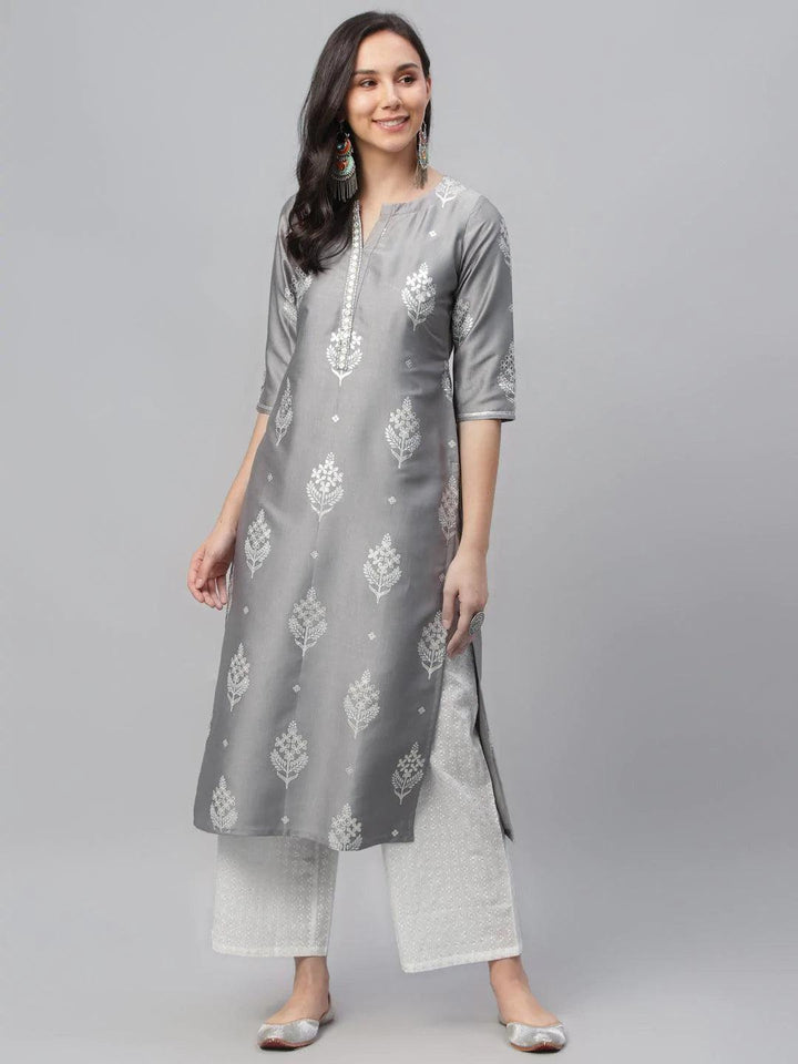 Grey Printed Shantoon Kurta - ShopLibas