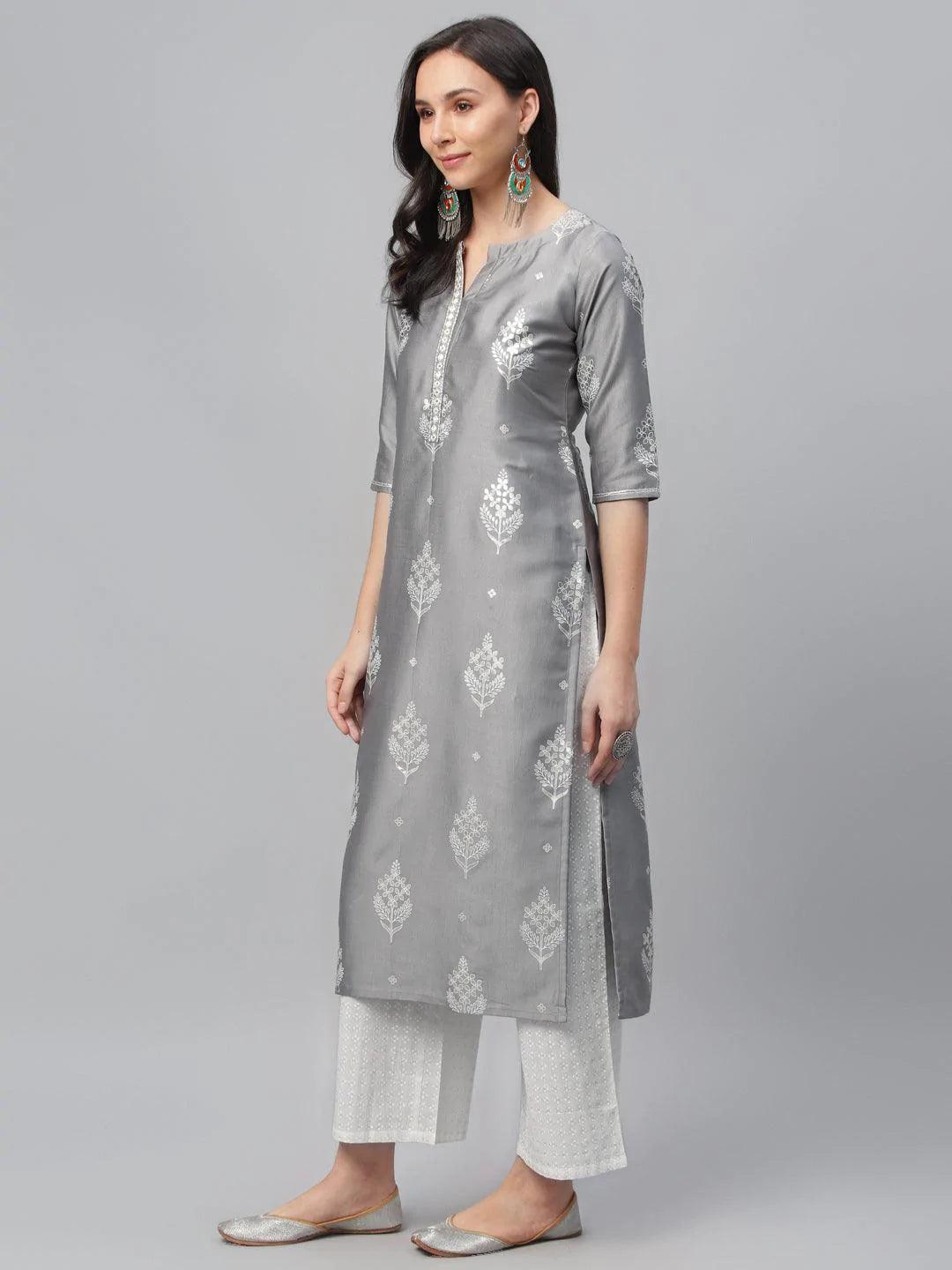 Grey Printed Shantoon Kurta