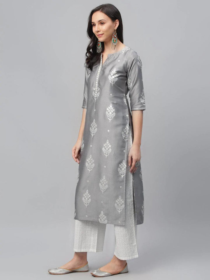 Grey Printed Shantoon Kurta - ShopLibas