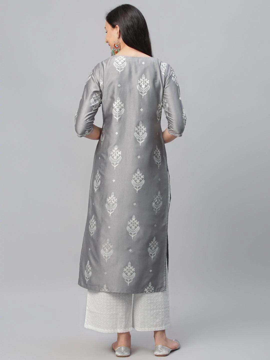 Grey Printed Shantoon Kurta