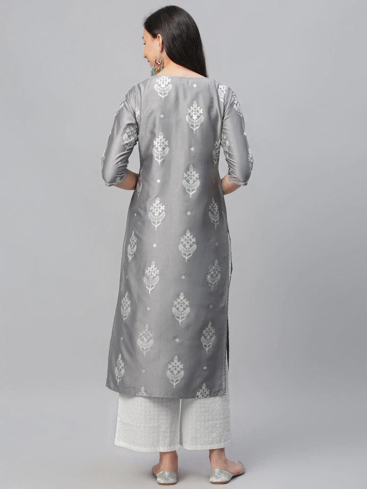 Grey Printed Shantoon Kurta - ShopLibas