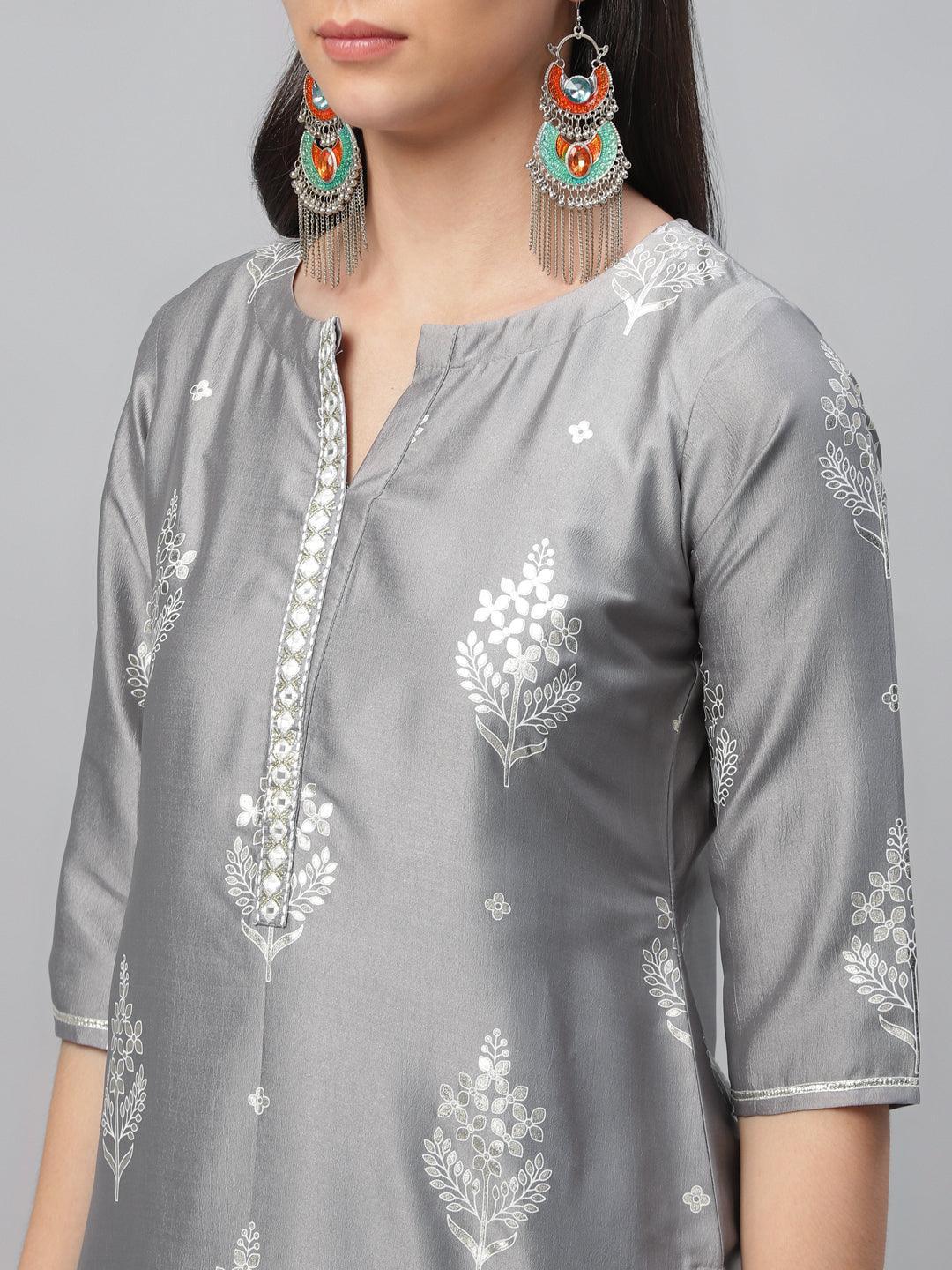 Grey Printed Shantoon Kurta - ShopLibas