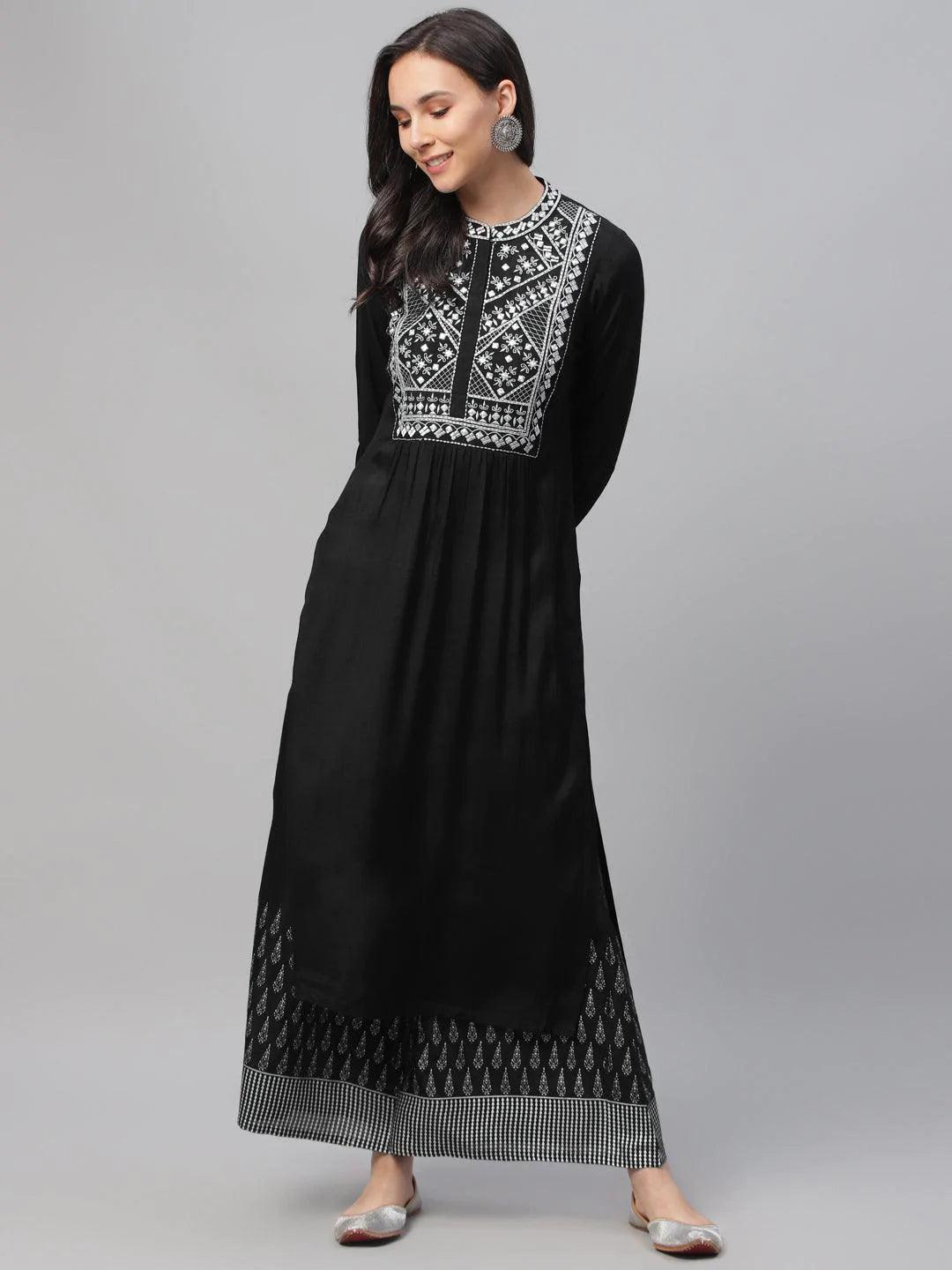 Black Embroidered Shantoon Kurta