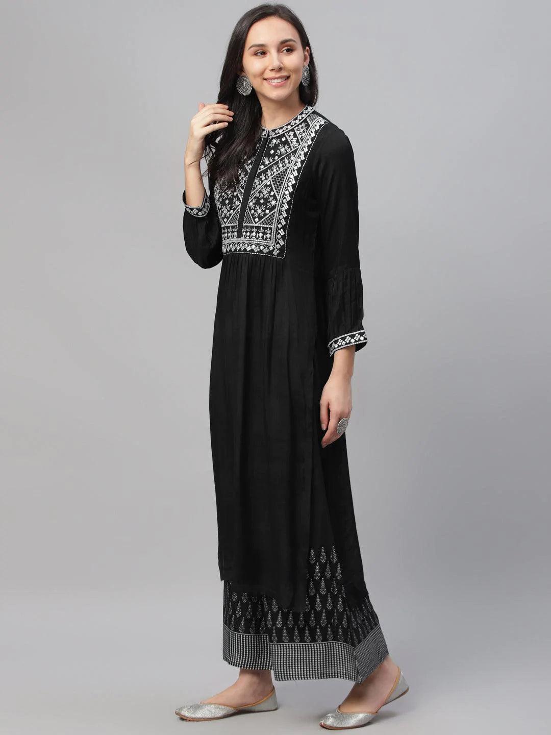 Black Embroidered Shantoon Kurta