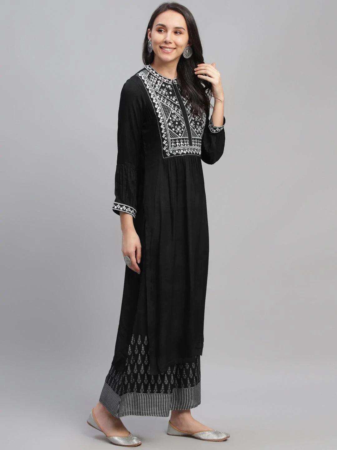 Black Embroidered Shantoon Kurta