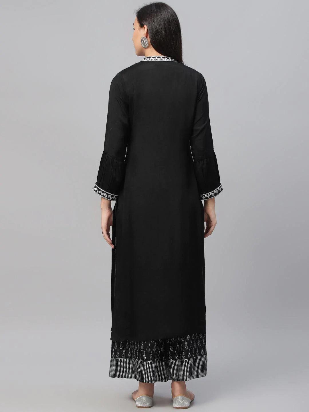 Black Embroidered Shantoon Kurta