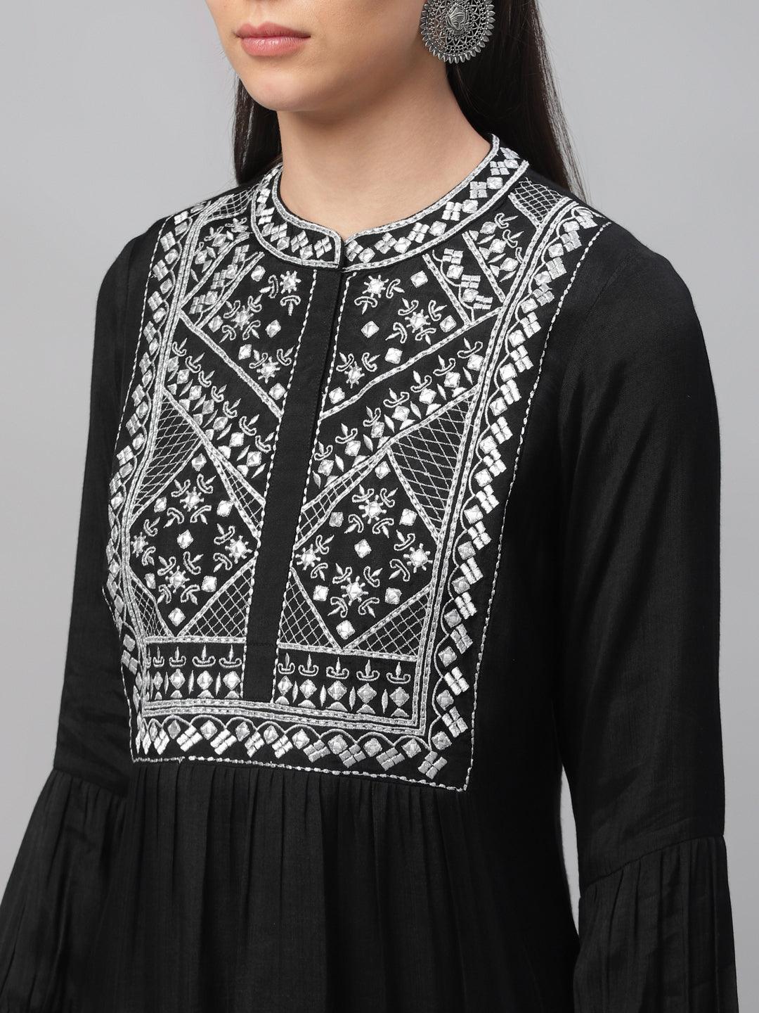 Black Embroidered Shantoon Kurta