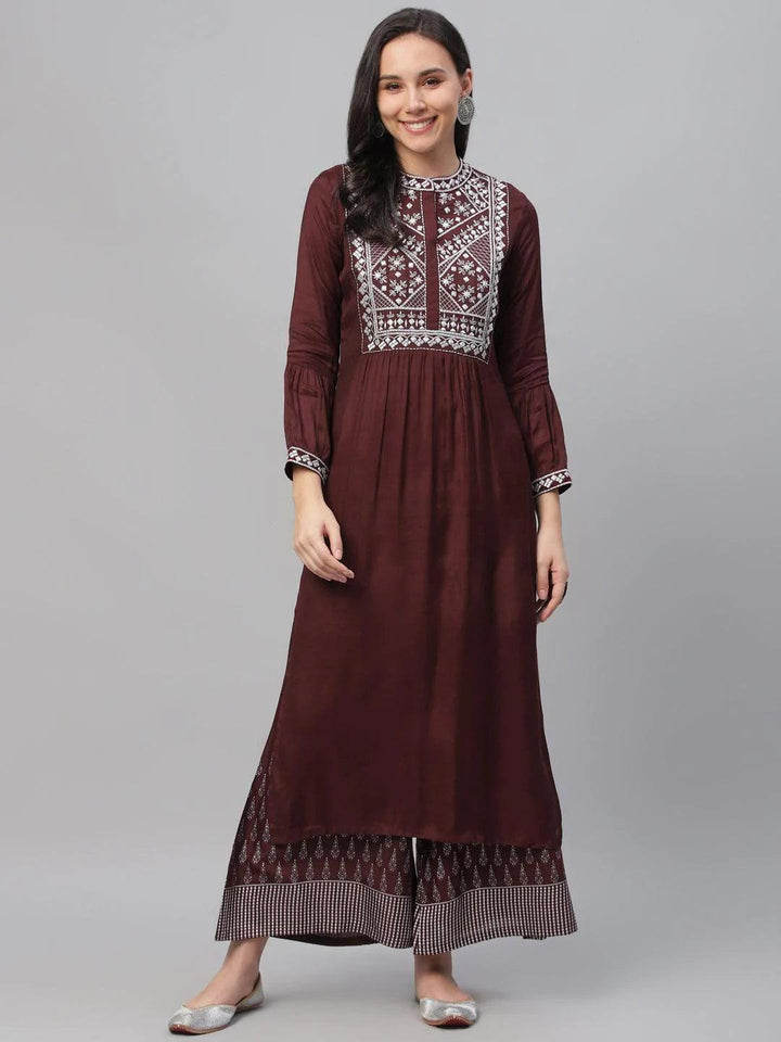 Maroon Embroidered Shantoon Kurta - ShopLibas