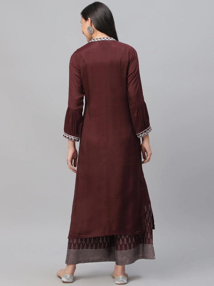 Maroon Embroidered Shantoon Kurta - ShopLibas