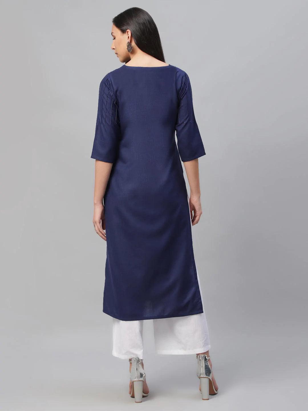 Blue Solid Cotton Kurta