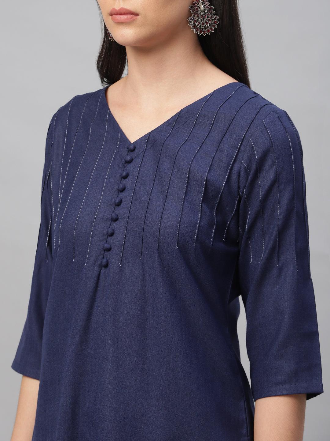 Blue Solid Cotton Kurta