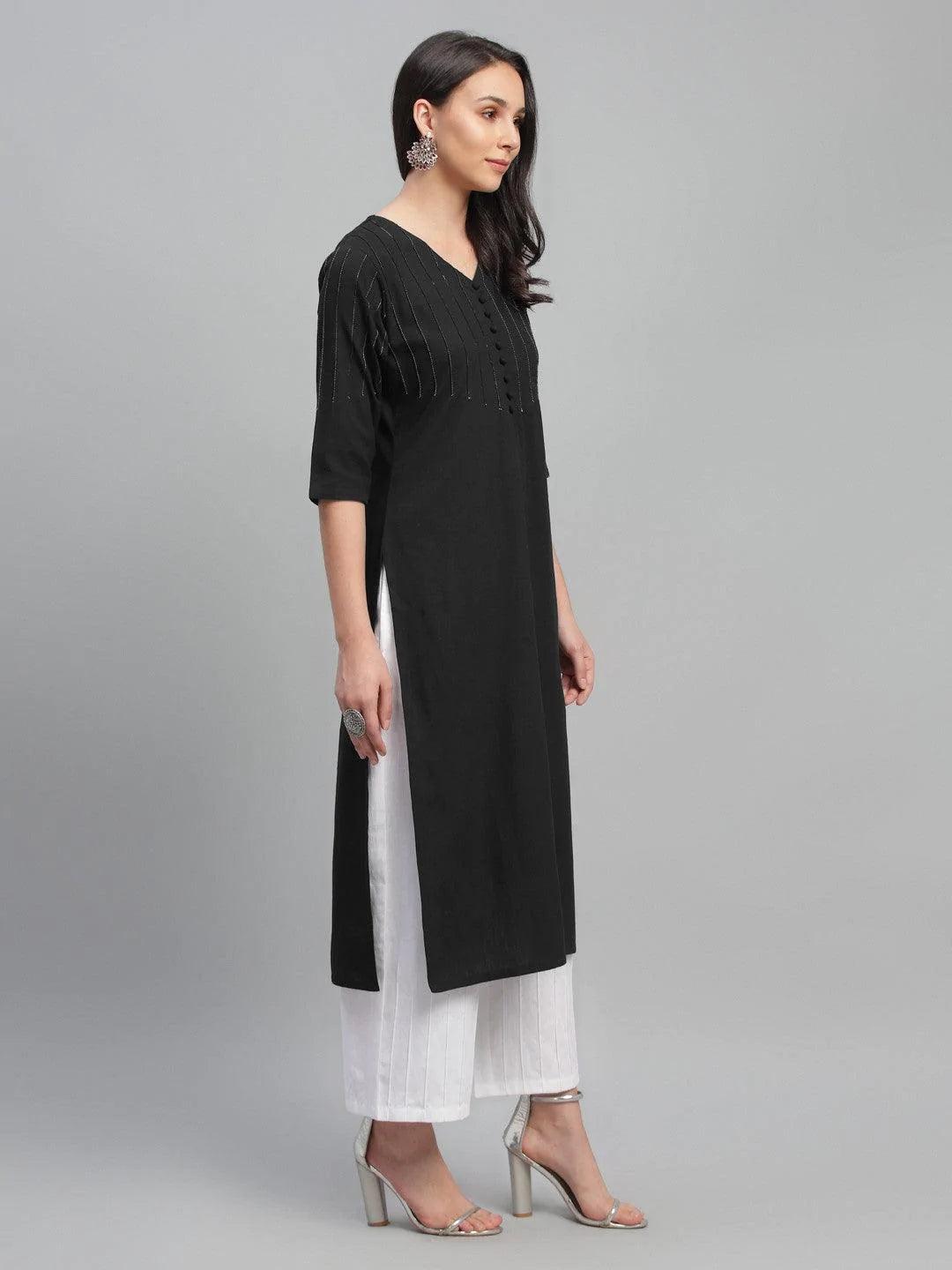 Black Solid Cotton Kurta