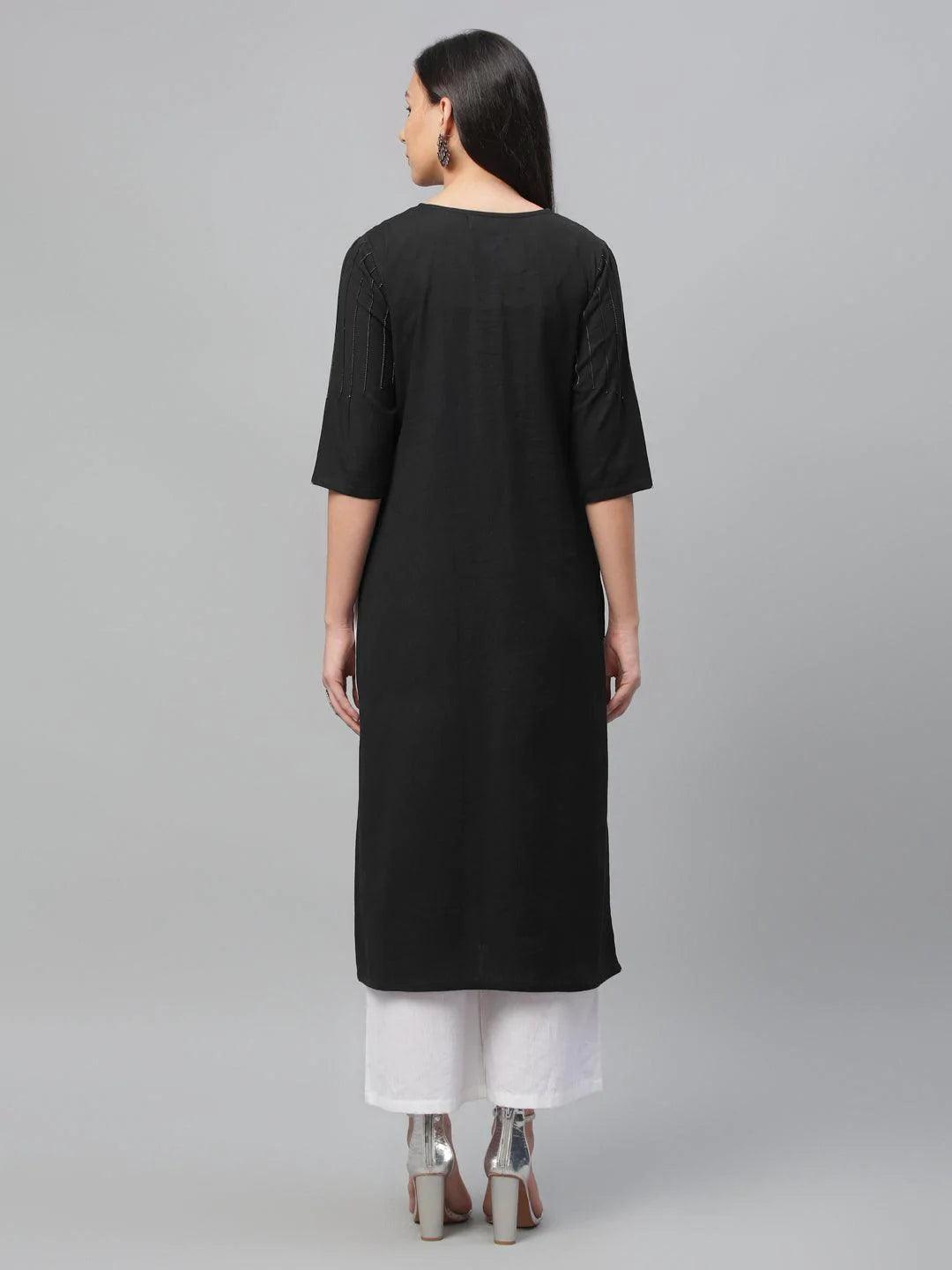 Black Solid Cotton Kurta