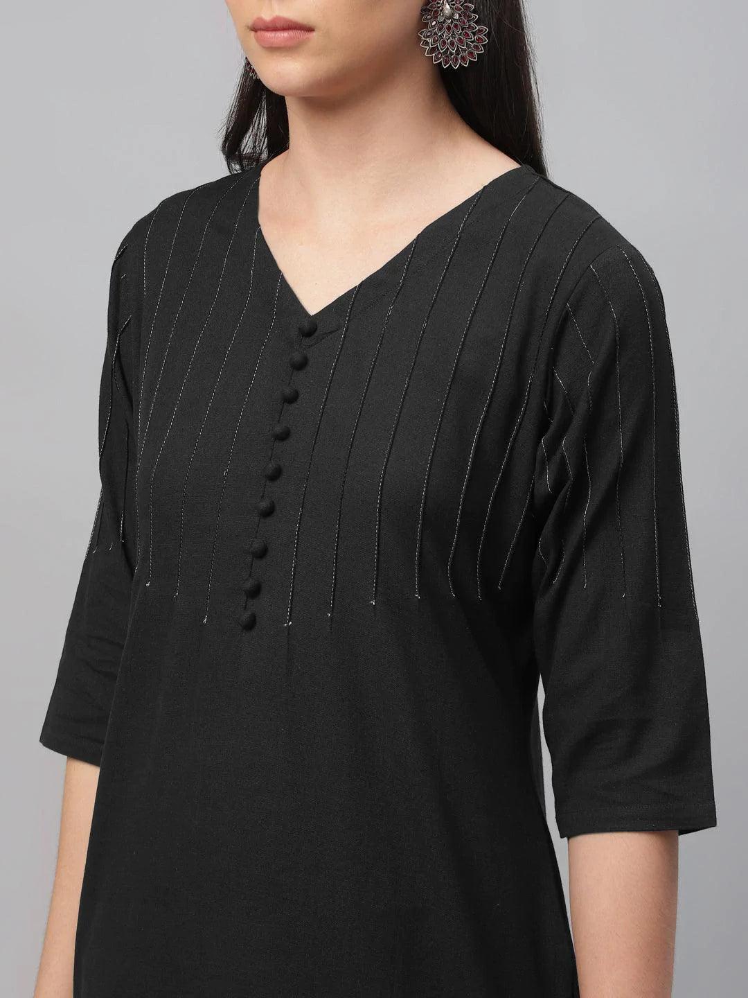 Black Solid Cotton Kurta