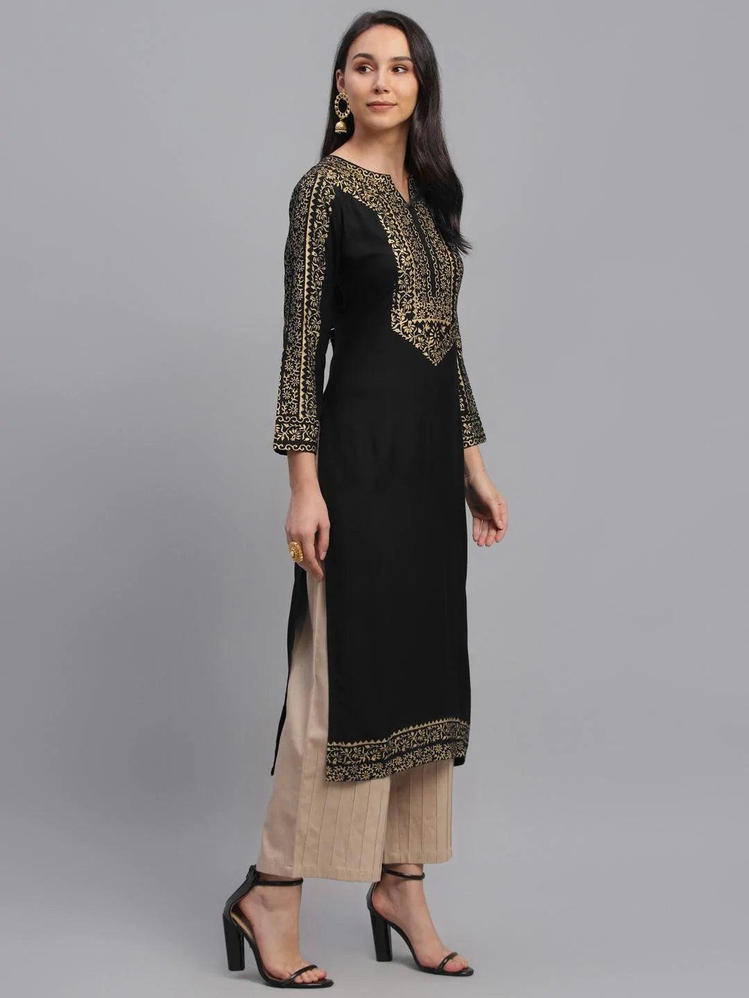 Black Printed Rayon Kurta