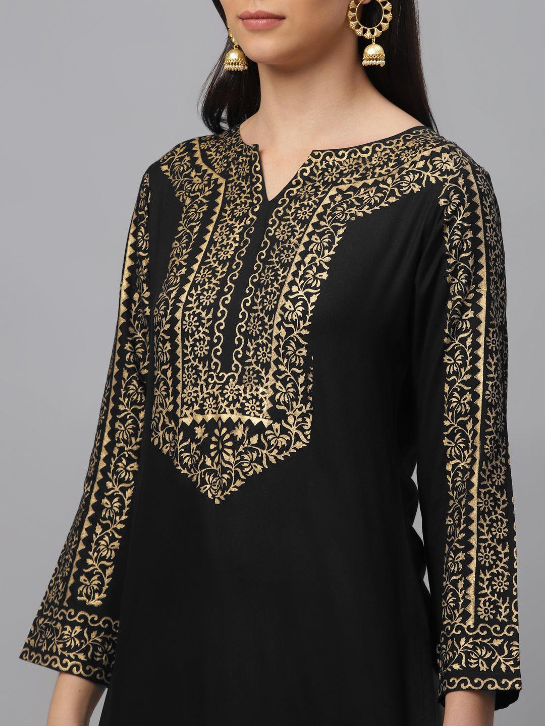 Black Printed Rayon Kurta