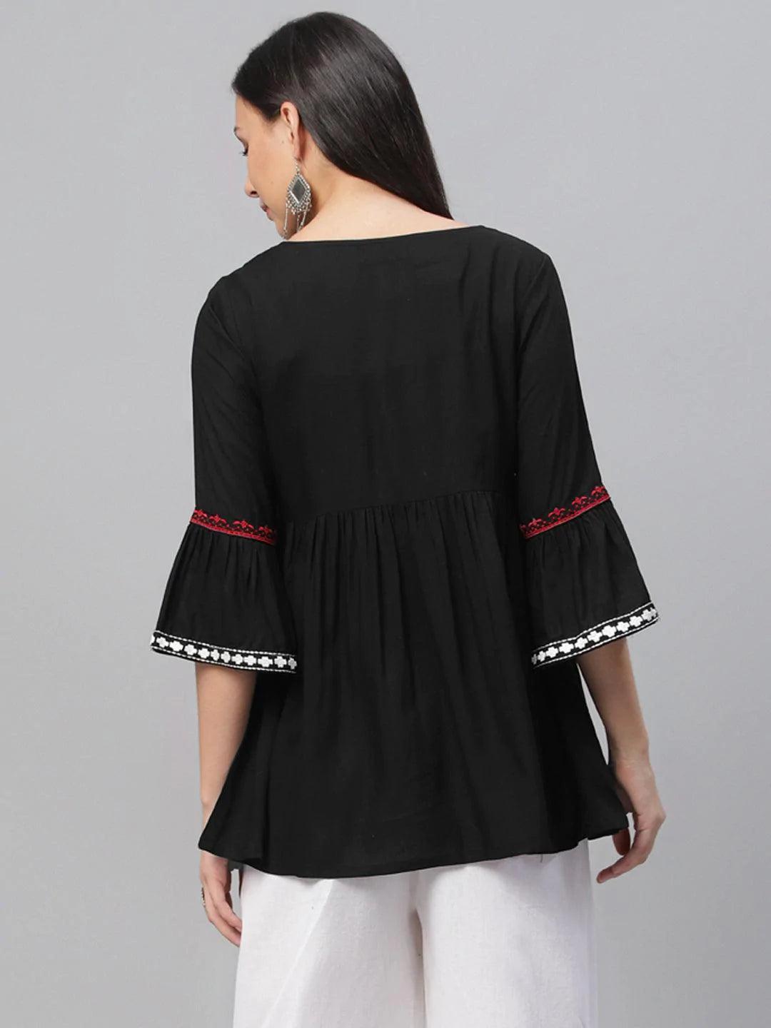 Black Embroidered Rayon Kurti