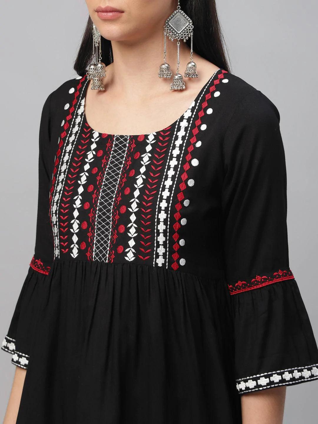 Black Embroidered Rayon Kurti