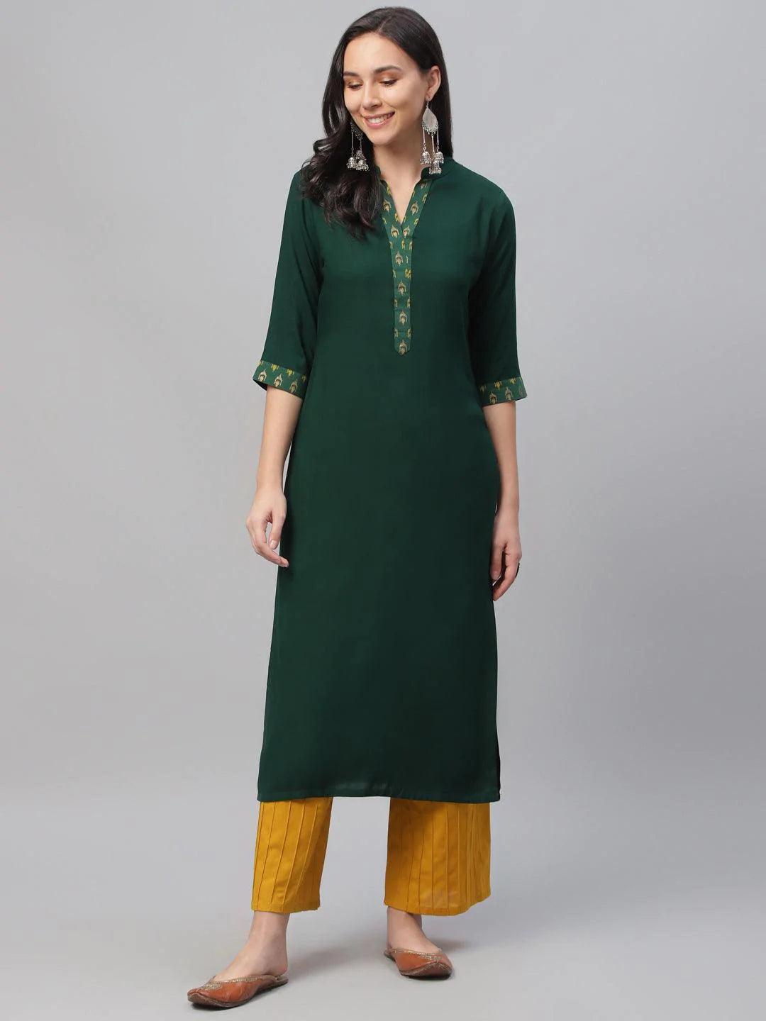 Green Solid Rayon Kurta