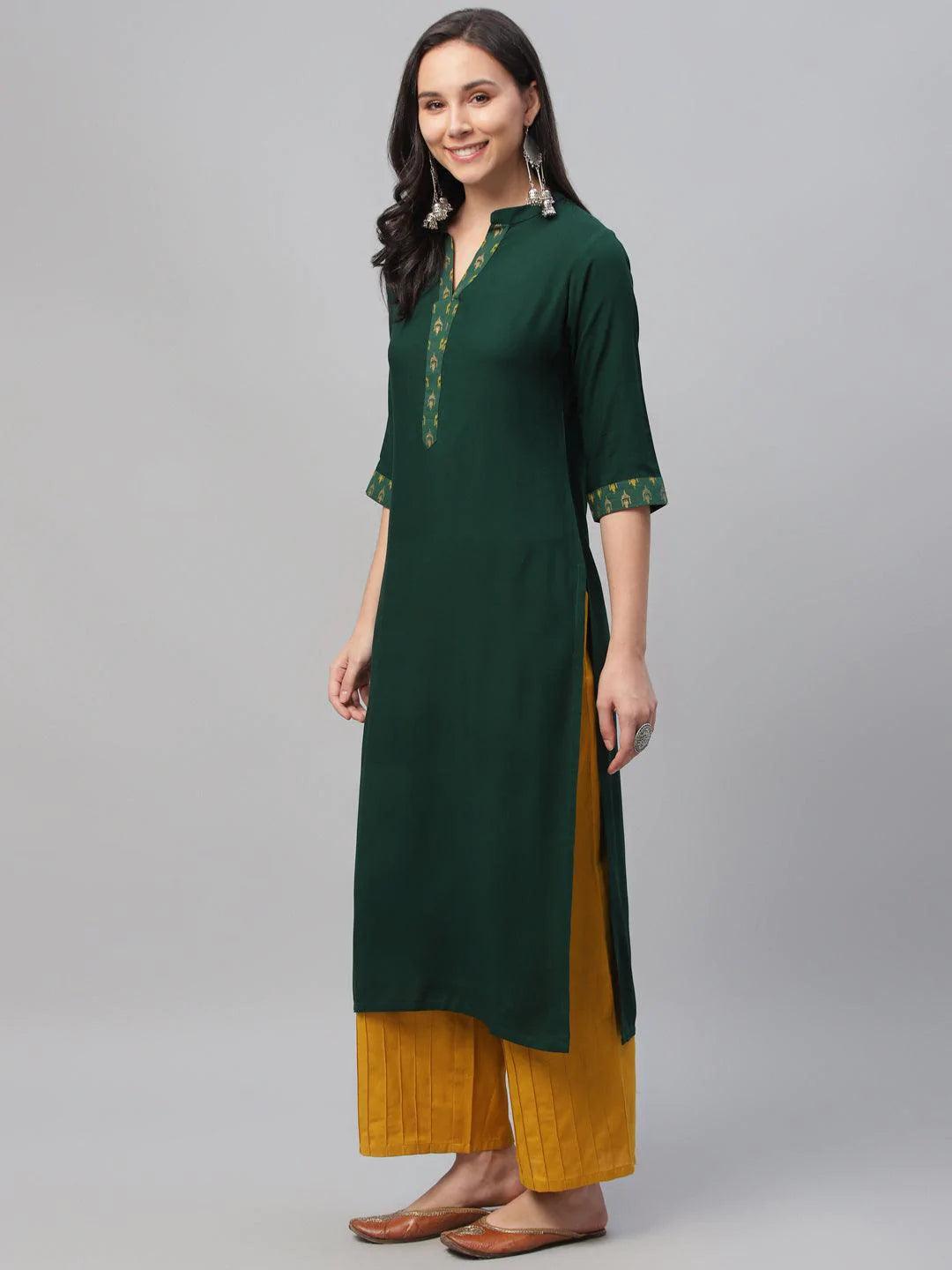 Green Solid Rayon Kurta