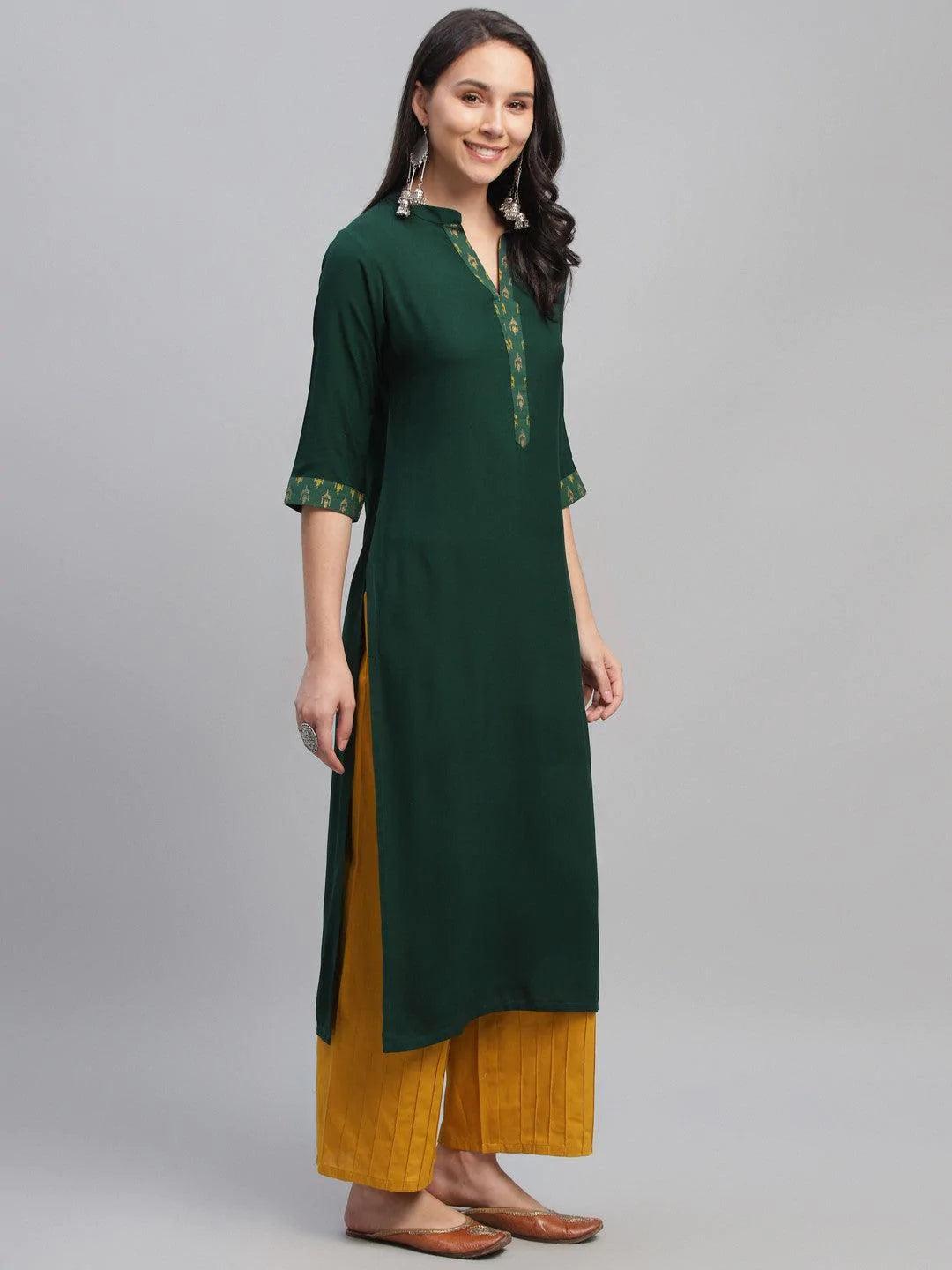 Green Solid Rayon Kurta