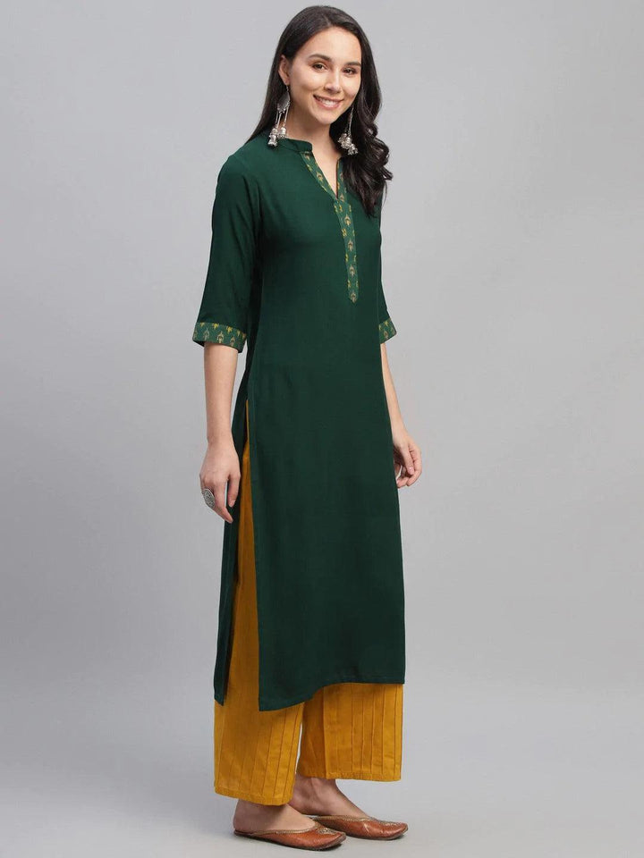 Green Solid Rayon Kurta - ShopLibas