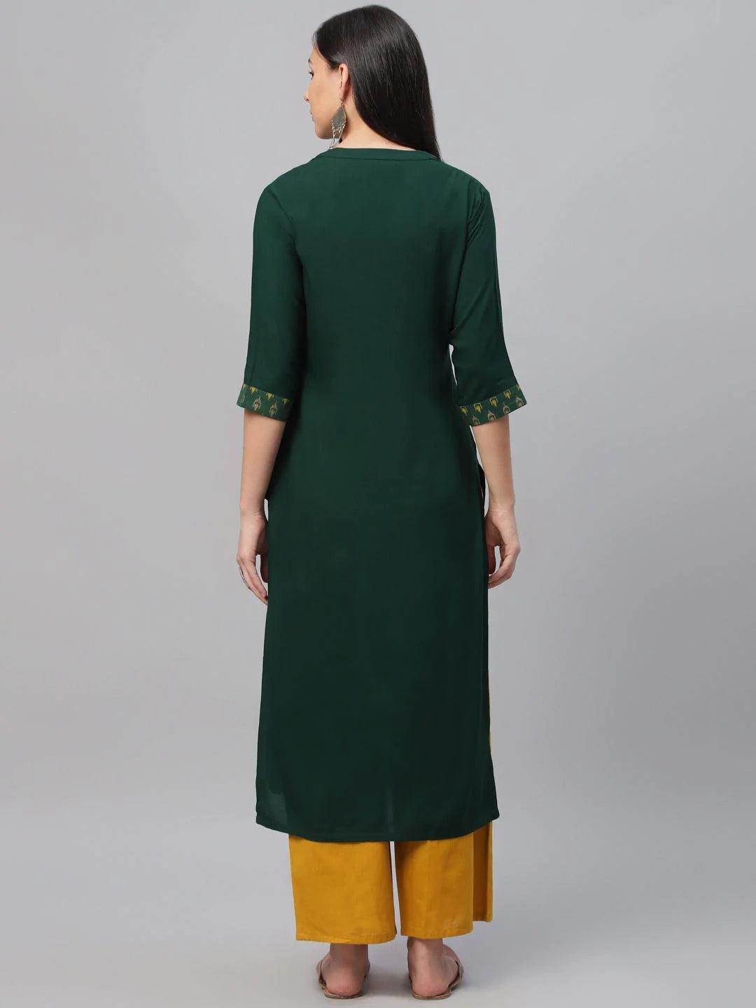 Green Solid Rayon Kurta