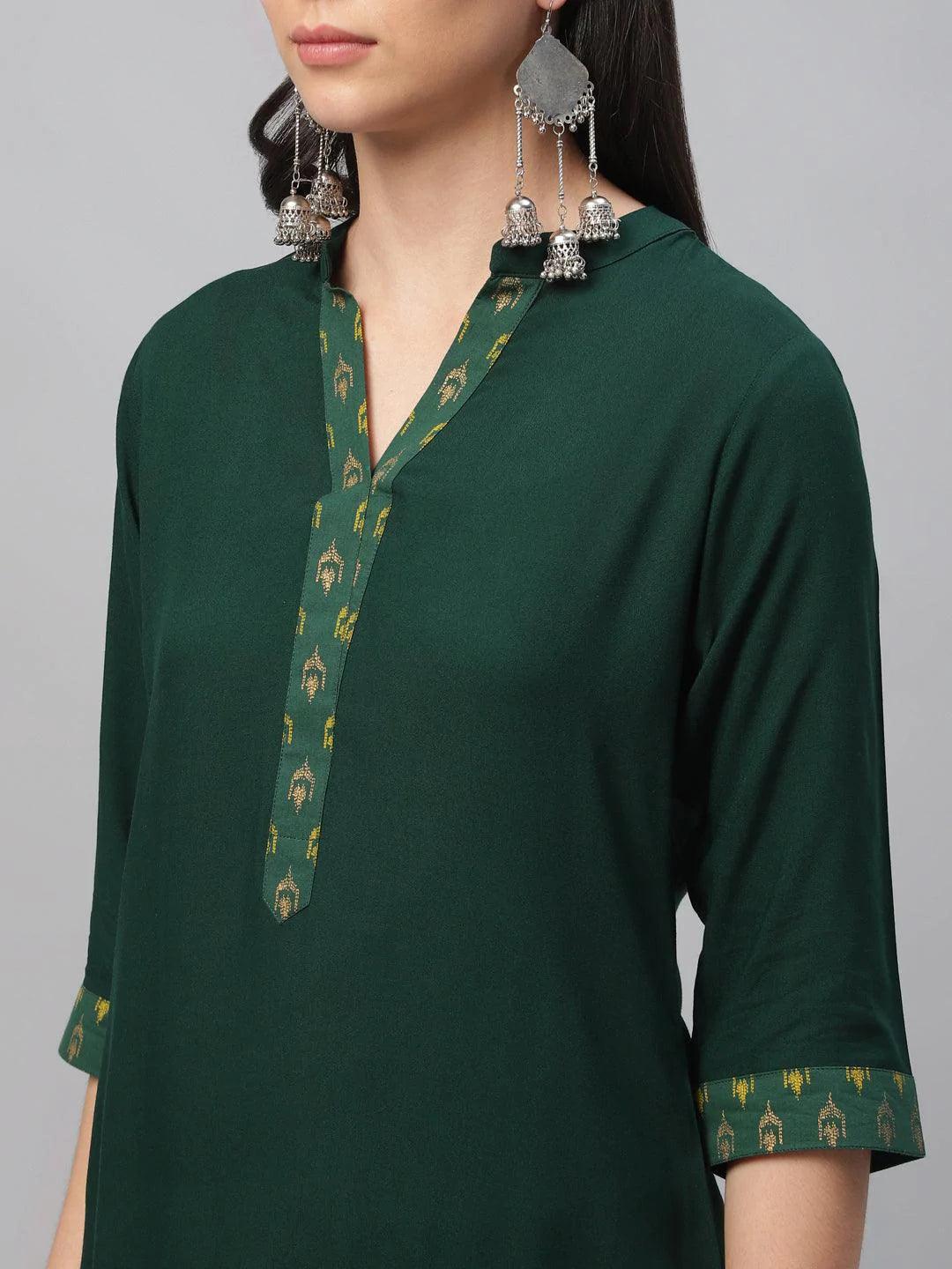 Green Solid Rayon Kurta