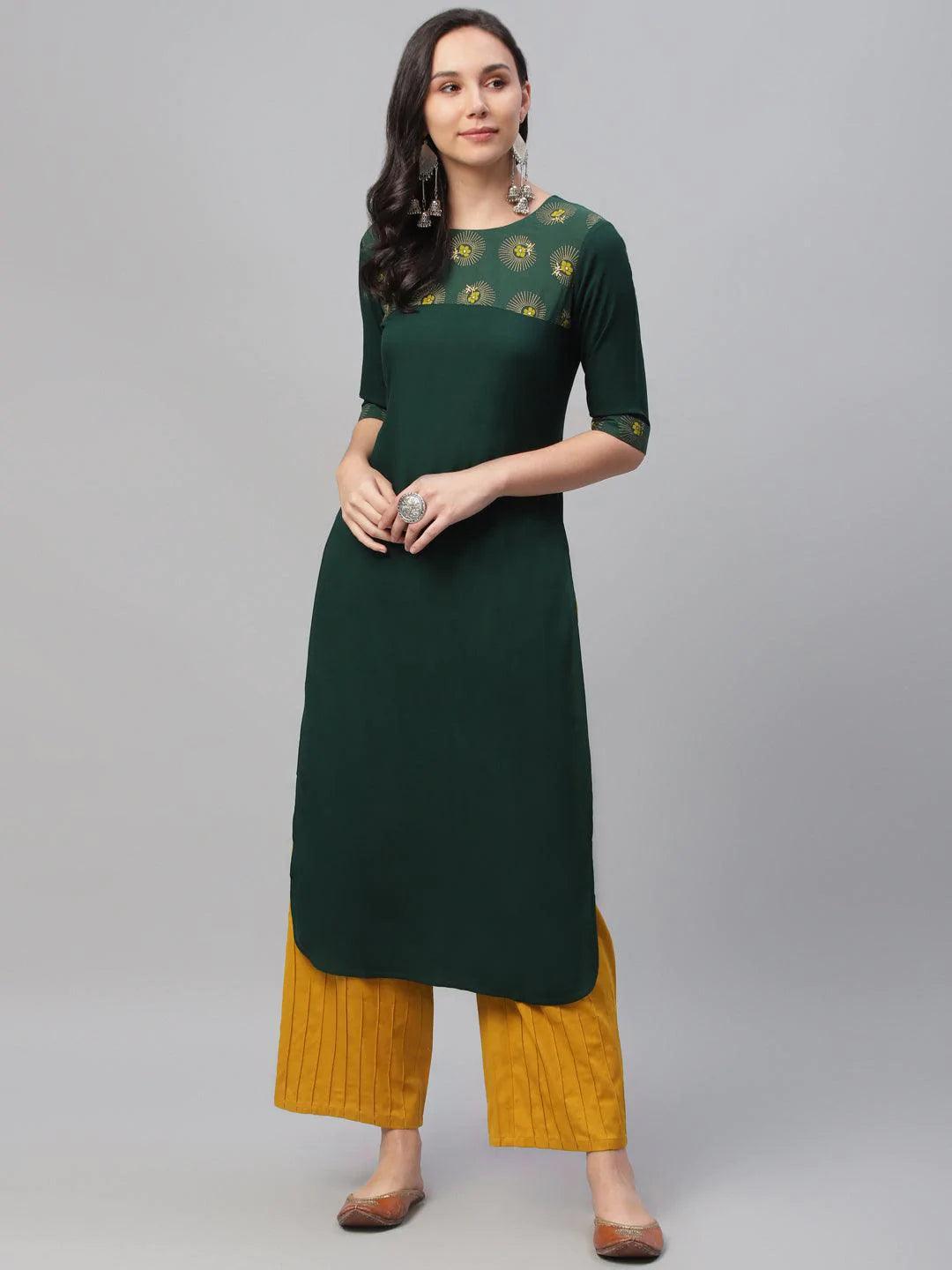 Green Printed Rayon Kurta