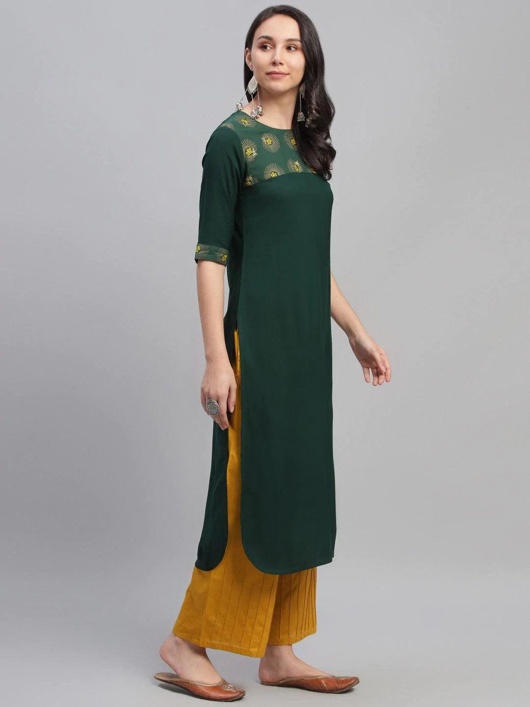 Green Printed Rayon Kurta